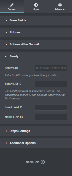 Elementor Form - Sendy Action