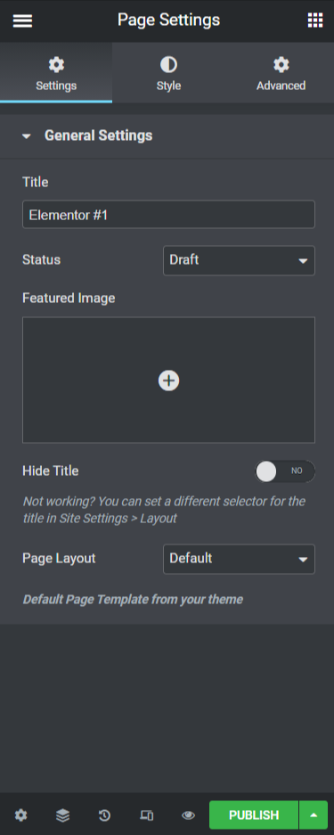 Elementor Page Settings Panel